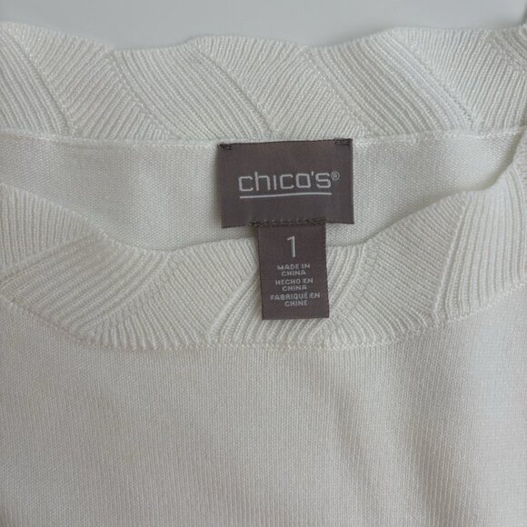 Chico’s Ivory Bell Sleeve Sweater (Sz 1 or US 8) Lightweight Scallop Rib Detail - Picture 5 of 7